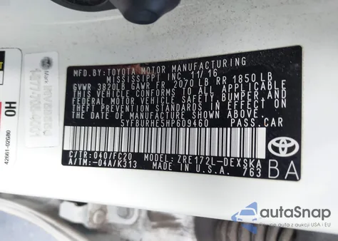 2017 Toyota Corolla Se z USA, uszkodzony, nr VIN 5YFBURHE5HP609460